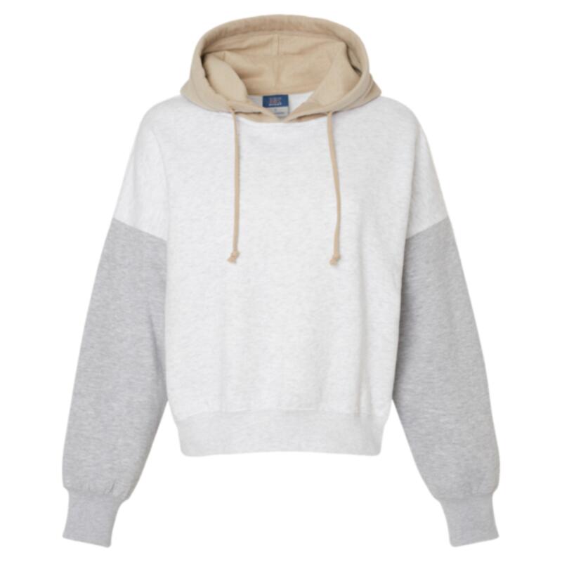 Women's Sueded Fleece Colorblocked Crop Hooded Sweatshirt Thumbnail